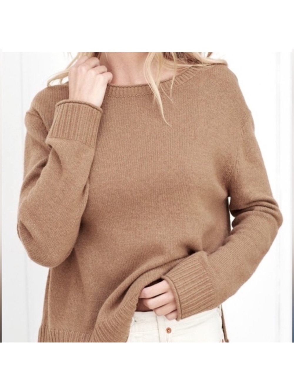 Jenni Kayne Everyday Sweater Wool Cashmere Blend Camel Pullover Large EUC - Picture 9 of 9